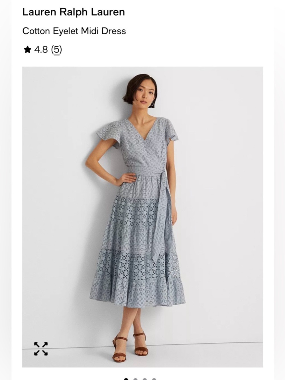 Ralph Lauren Light Blue Cotton Eyelet Wrap Midi Dress